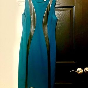 Sassy Calvin Klein Dress- beautiful dark teal, black genuine leather.